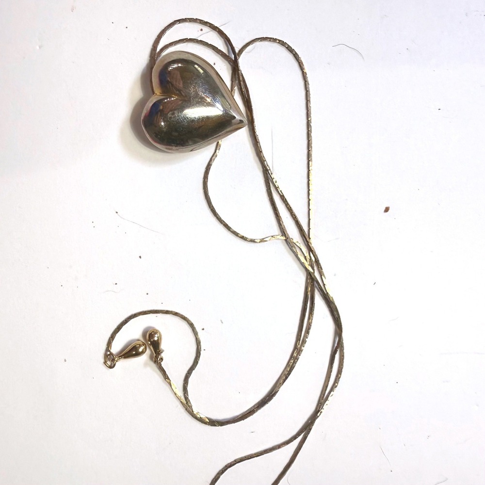 Vintage Gold Tone Heart Bolo Necklace Adjustable Snake Chain Lariat
